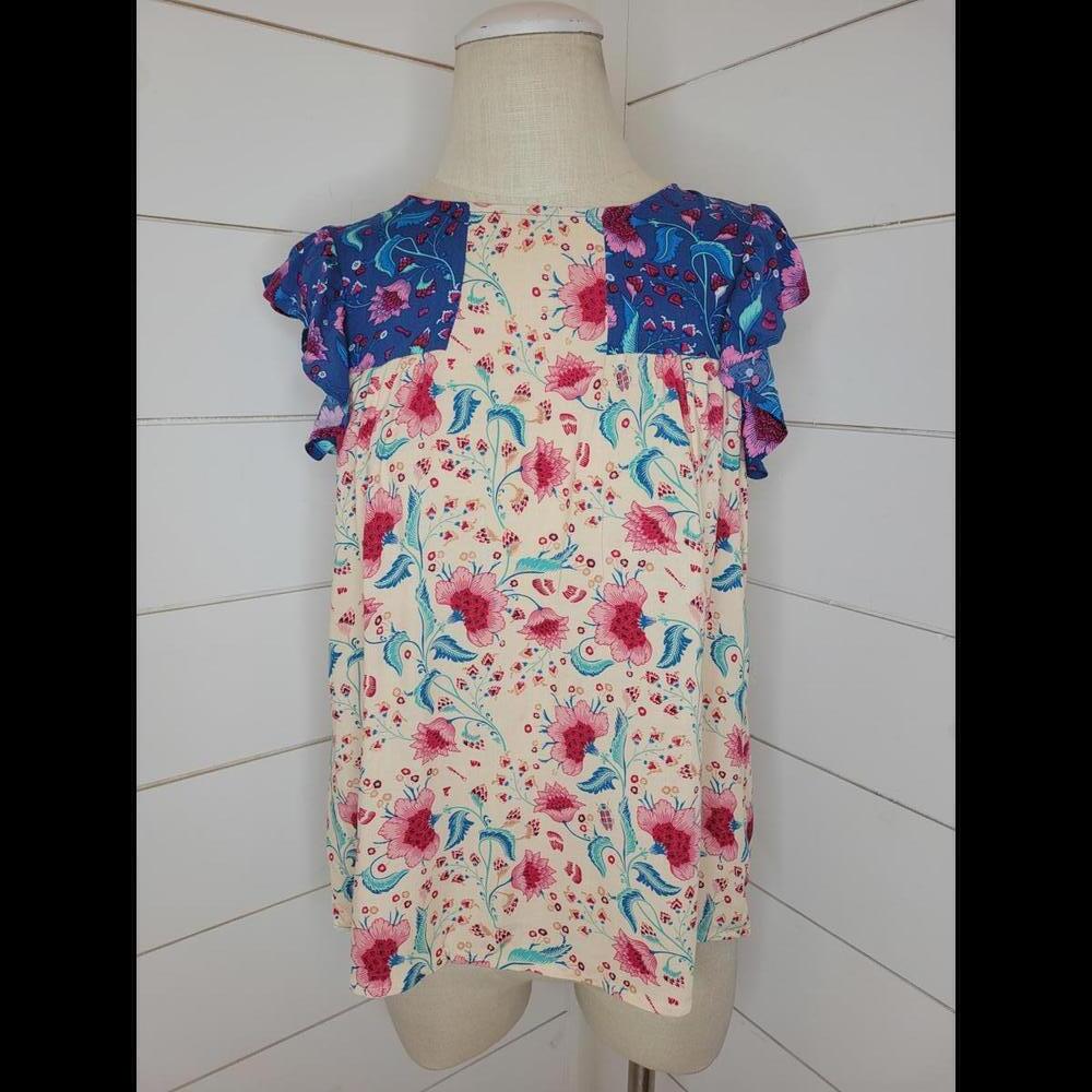 NWT Boutique Andree By Unit cream blue & pink floral blouse